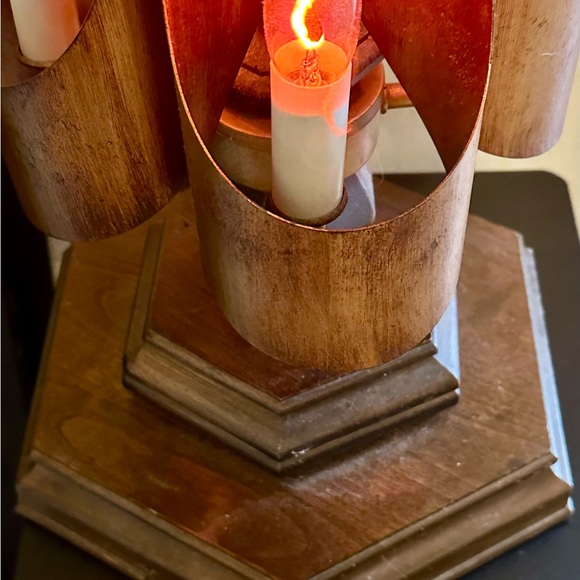 RARE Vintage 1950’s Brutalist Curved COPPER & Wood Statement Table Lamp working - Picture 10 of 11